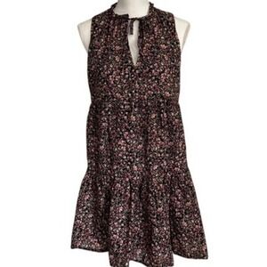 Floral Print Dress‎ Ruffle Mock Neck Sleeveless Casual